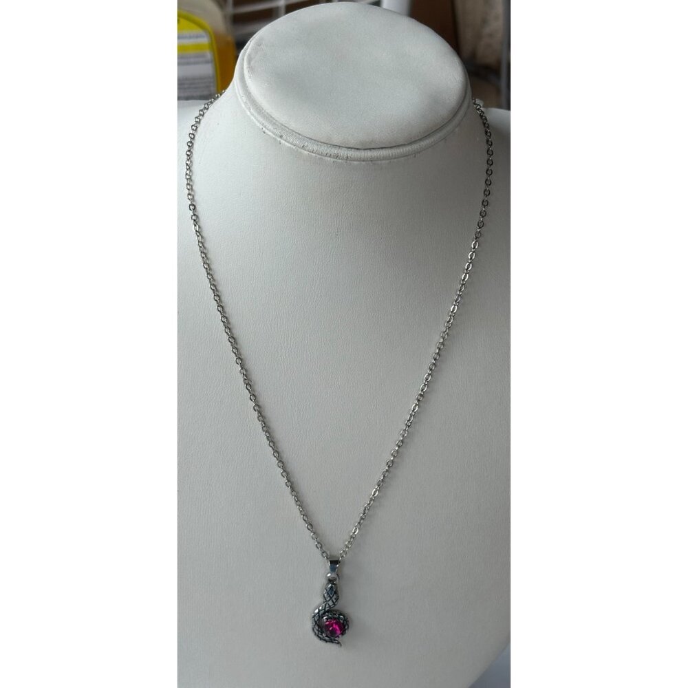 Silver Earring & Necklace Set w/Pink Stones Snake Theme (NWOT)